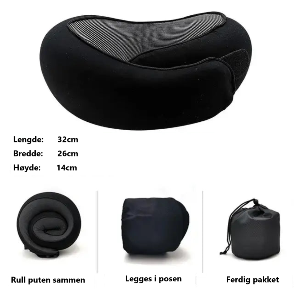 Vitera Nakkepute - Reisepute med Memory Foam (Sort)